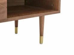 Vente-unique Mueble de TV con 2 puertas y 2 estantes abiertos, chapa de nogal - Natural oscuro y dorado - PARIOMA