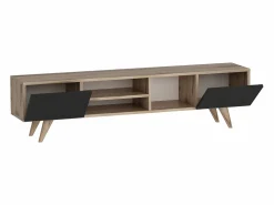 New Vente-unique Mueble de TV con 2 puertas y 3 estantes - Negro y Natural - MOSTIA Negro / Color natural claro