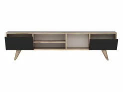 New Vente-unique Mueble de TV con 2 puertas y 3 estantes - Negro y Natural - MOSTIA Negro / Color natural claro