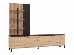 Vente-unique Mueble de TV con 4 puertas y 3 estantes - Natural y Negro - NUJA Negro / Color natural claro