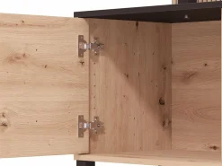 Vente-unique Mueble de TV con 4 puertas y 3 estantes - Natural y Negro - NUJA Negro / Color natural claro