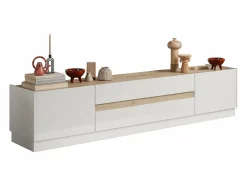 Discount Mueble de TV con 2 puertas y 2 cajones - Blanco y Natural - EMORA Mueble Tv