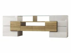Clearance Mueble de TV con 4 puertas y 2 cajones - 145 x 30 x 51 cm - LEDs - Tablero de partículas - +Oro Mueble Tv
