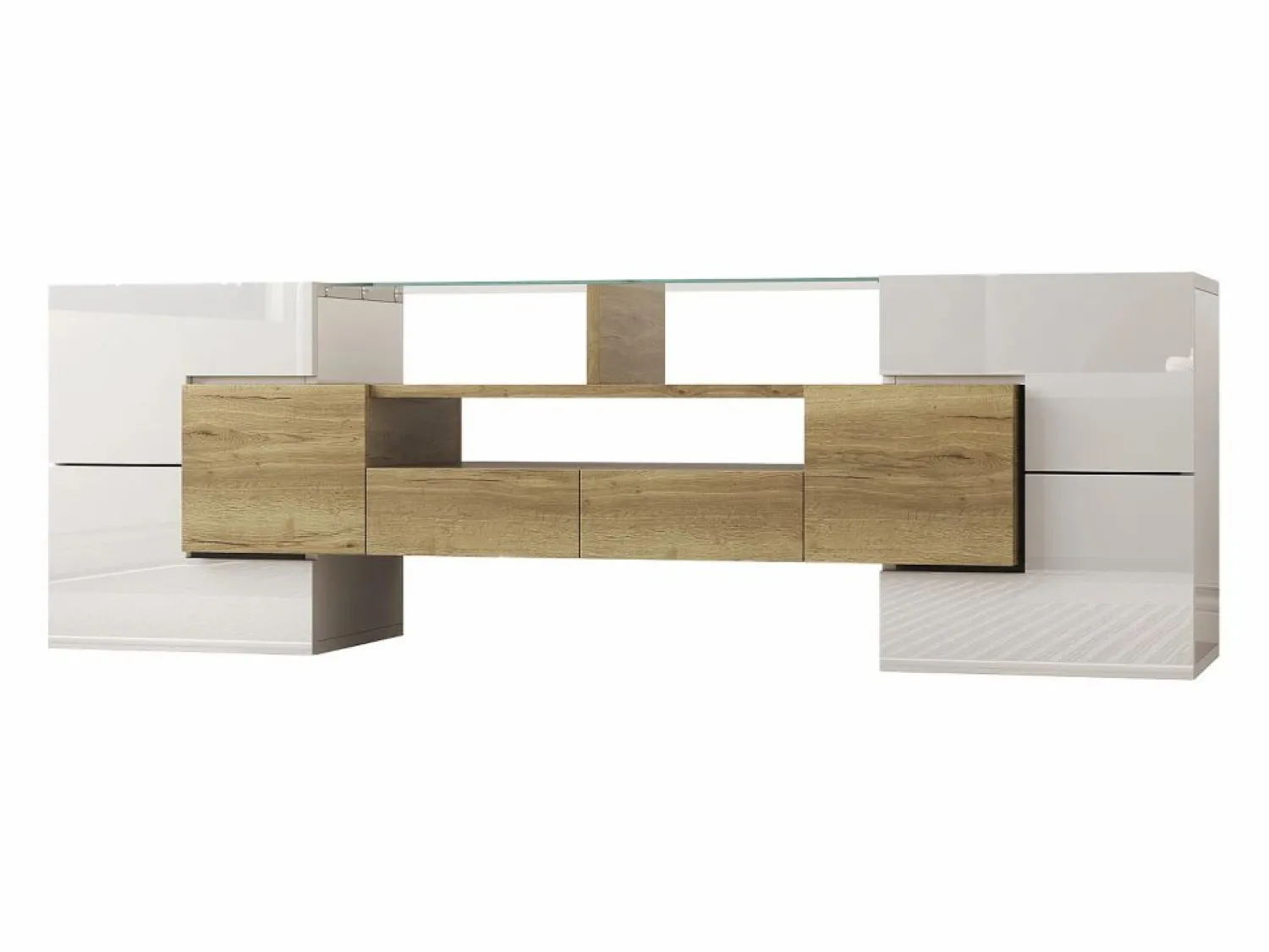 Clearance Mueble de TV con 4 puertas y 2 cajones - 145 x 30 x 51 cm - LEDs - Tablero de partículas - +Oro Mueble Tv