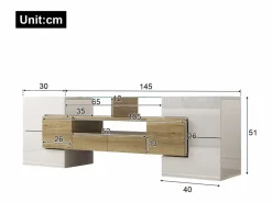 Clearance Mueble de TV con 4 puertas y 2 cajones - 145 x 30 x 51 cm - LEDs - Tablero de partículas - +Oro Mueble Tv