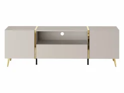 Vente-unique Mueble de TV con 2 puertas, 1 cajón y 1 nicho - Beige y Dorado - MARZIALO