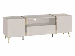 Vente-unique Mueble de TV con 2 puertas, 1 cajón y 1 nicho - Beige y Dorado - MARZIALO