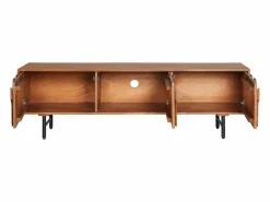 Maison Céphy Mueble de TV con 3 puertas de madera de mango y metal negro - Natural - MIZORAM