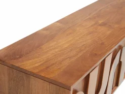 Maison Céphy Mueble de TV con 3 puertas de madera de mango y metal negro - Natural - MIZORAM