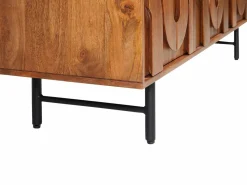 Maison Céphy Mueble de TV con 3 puertas de madera de mango y metal negro - Natural - MIZORAM
