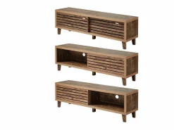 Calicosy Mueble de TV con 2 puertas correderas de lamas perforadas L140 cm - LIAM