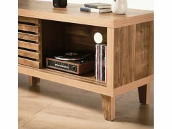 Calicosy Mueble de TV con 2 puertas correderas de lamas perforadas L140 cm - LIAM