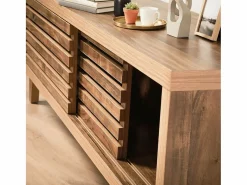 Calicosy Mueble de TV con 2 puertas correderas de lamas perforadas L140 cm - LIAM