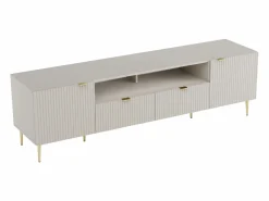 Vente-unique Mueble de TV con 2 puertas, 2 cajones y 2 nichos en MDF y acero - y dorado - YESINIA