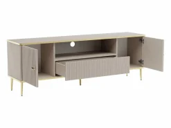 Clearance Vente-unique Mueble de TV con 2 puertas, 1 cajón y 1 estante de MDF y acero - Beige y dorado - SINEAD Beige / Dorado
