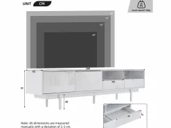 OKWISH Mueble de TV de 200 cm, mueble de TV con 2 puertas y 2 cajones, estilo moderno, para salón y oficina
