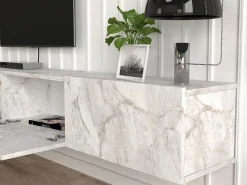 Online Vente-unique Mueble de TV de pared con 3 puertas - Efecto mármol - VIKILA Blanco