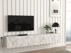 Online Vente-unique Mueble de TV de pared con 3 puertas - Efecto mármol - VIKILA Blanco