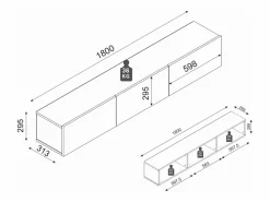 Best Vente-unique Mueble de TV de pared con 3 puertas - Color: Efecto mármol - VIKILA Negro