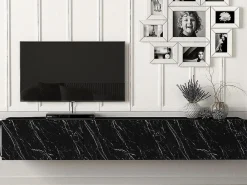 Best Vente-unique Mueble de TV de pared con 3 puertas - Color: Efecto mármol - VIKILA Negro