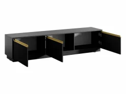 Clearance Vente-unique Mueble de TV de pared o de pie con 3 puertas de MDF - y Dorado - POSINIA Negro