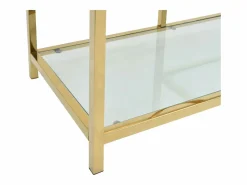 Discount Mueble de TV en vidrio templado y acero inoxidable - Transparente y Dorado - RIMALI Mueble Tv