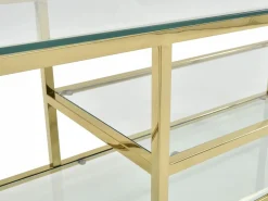 Discount Mueble de TV en vidrio templado y acero inoxidable - Transparente y Dorado - RIMALI Mueble Tv