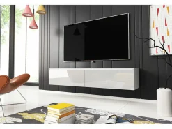 Best Mueble de TV moderno 140 cm para salón – 2 puertas sin tiradores, cuerpo mate / frentes brillo, de pie o colgante Mueble Tv