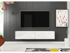 Best Mueble de TV moderno 140 cm para salón – 2 puertas sin tiradores, cuerpo mate / frentes brillo, de pie o colgante Mueble Tv