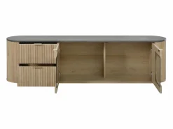 Sale Mueble de TV moderno aspecto madera - 172x38x45,5 cm - 2 puertas y 2 cajones - Tablero efecto mármol - MDF - Natural Mueble Tv