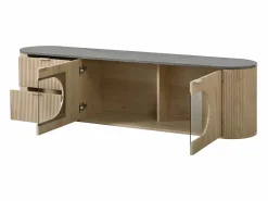 Sale Mueble de TV moderno aspecto madera - 172x38x45,5 cm - 2 puertas y 2 cajones - Tablero efecto mármol - MDF - Natural Mueble Tv