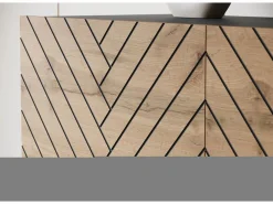 Hot Mueble de TV moderno de 190 cm grafito /roble wotan con patas para salón, frentes MDF fresados en espiga Negro