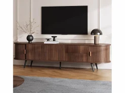 Merax Mueble de TV ovalado con rayas verticales - 180 x 40 x 45 cm - con 4 cajones + 2 puertas correderas - MDF - nogal oscuro
