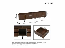 Merax Mueble de TV ovalado con rayas verticales - 180 x 40 x 45 cm - con 4 cajones + 2 puertas correderas - MDF - nogal oscuro