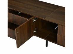 Merax Mueble de TV ovalado con rayas verticales - 180 x 40 x 45 cm - con 4 cajones + 2 puertas correderas - MDF - nogal oscuro