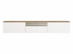 Outlet Vente-unique Mueble de TV suspendido con 3 puertas y 1 hueco - Blanco y natural - LOTULA Color natural claro / Blanco