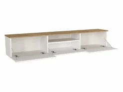 Outlet Vente-unique Mueble de TV suspendido con 3 puertas y 1 hueco - Blanco y natural - LOTULA Color natural claro / Blanco