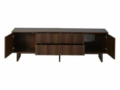 Online ModernLuxe Mueble de TV 180x40x56 cm - 4 cajones y 2 puertas - diseño ondulado - tableros de partículas - color nogal oscuro Marru00f3n