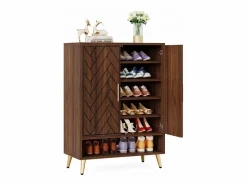 Discount Mueble de zapatos con 2 puertas, mueble de almacenamiento de zapatos de 6 niveles, separadores ajustables, para el recibidor, salón, marrón Zapatero|Mueble De Almacenaje