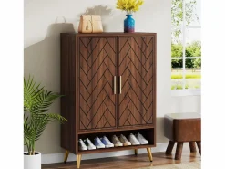 Discount Mueble de zapatos con 2 puertas, mueble de almacenamiento de zapatos de 6 niveles, separadores ajustables, para el recibidor, salón, marrón Zapatero|Mueble De Almacenaje