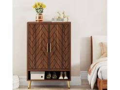 Discount Mueble de zapatos con 2 puertas, mueble de almacenamiento de zapatos de 6 niveles, separadores ajustables, para el recibidor, salón, marrón Zapatero|Mueble De Almacenaje