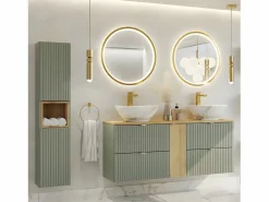 New Mueble doble lavabo 140cm 4 cajones Jade y Madera Mueble De Baño Con Doble Lavabo