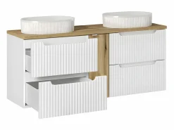 Discount Mueble doble lavabo 140cm 4 cajones Riva Blanco y Madera Mueble De Baño Con Doble Lavabo