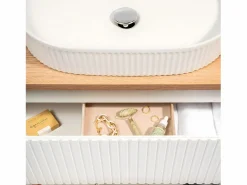 Discount Mueble doble lavabo 140cm 4 cajones Riva Blanco y Madera Mueble De Baño Con Doble Lavabo