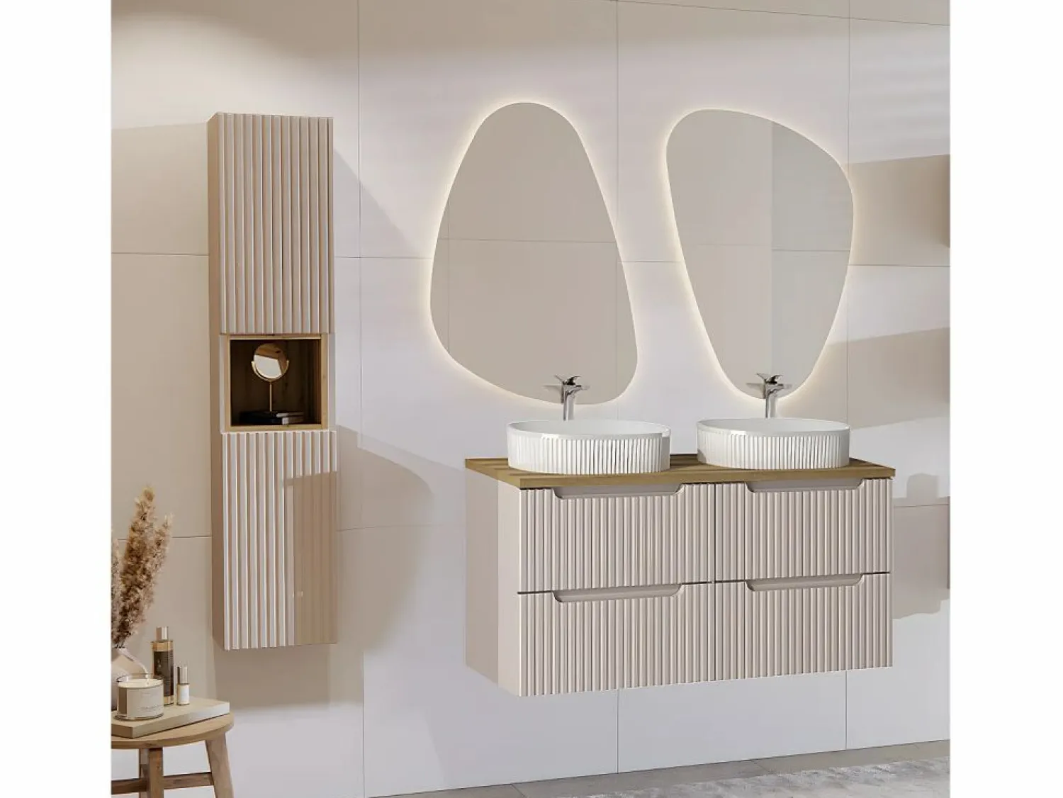 Mueble doble lavabo 120cm 4 cajones Riva Cachemira y Madera Mueble De Baño Con Doble Lavabo