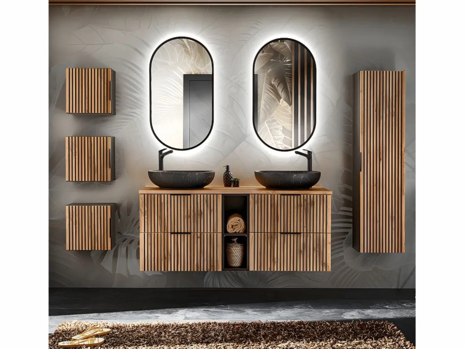 Petits-Meubles Mueble doble lavabo 140cm 2 compartimientos Gaia Madera y - Lavabo
