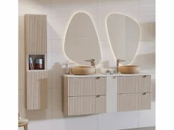 Mueble doble lavabo 140cm 4 cajones Riva Cachemira y Blanco Mueble De Baño Con Doble Lavabo