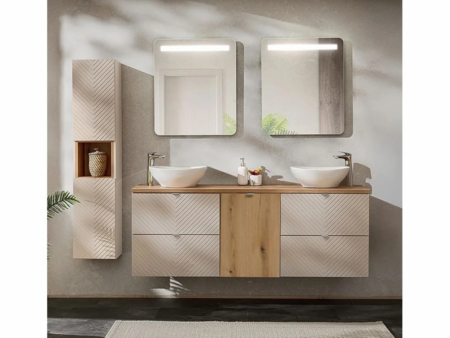 Online Mueble doble lavabo 160cm cesto de ropa Manoa Cachemira y madera Mueble De Baño Con Doble Lavabo
