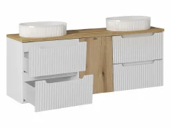 New Mueble doble lavabo 160cm cesto Riva Blanco y Madera Mueble De Baño Con Doble Lavabo