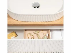 New Mueble doble lavabo 160cm cesto Riva Blanco y Madera Mueble De Baño Con Doble Lavabo